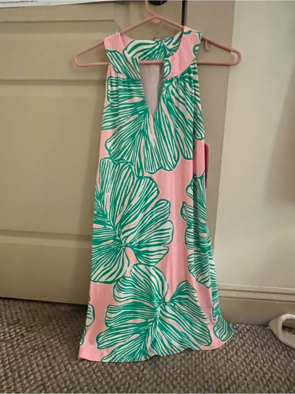 Lilly Pulitzer Pink Maxi Dress with Green Tropical Print